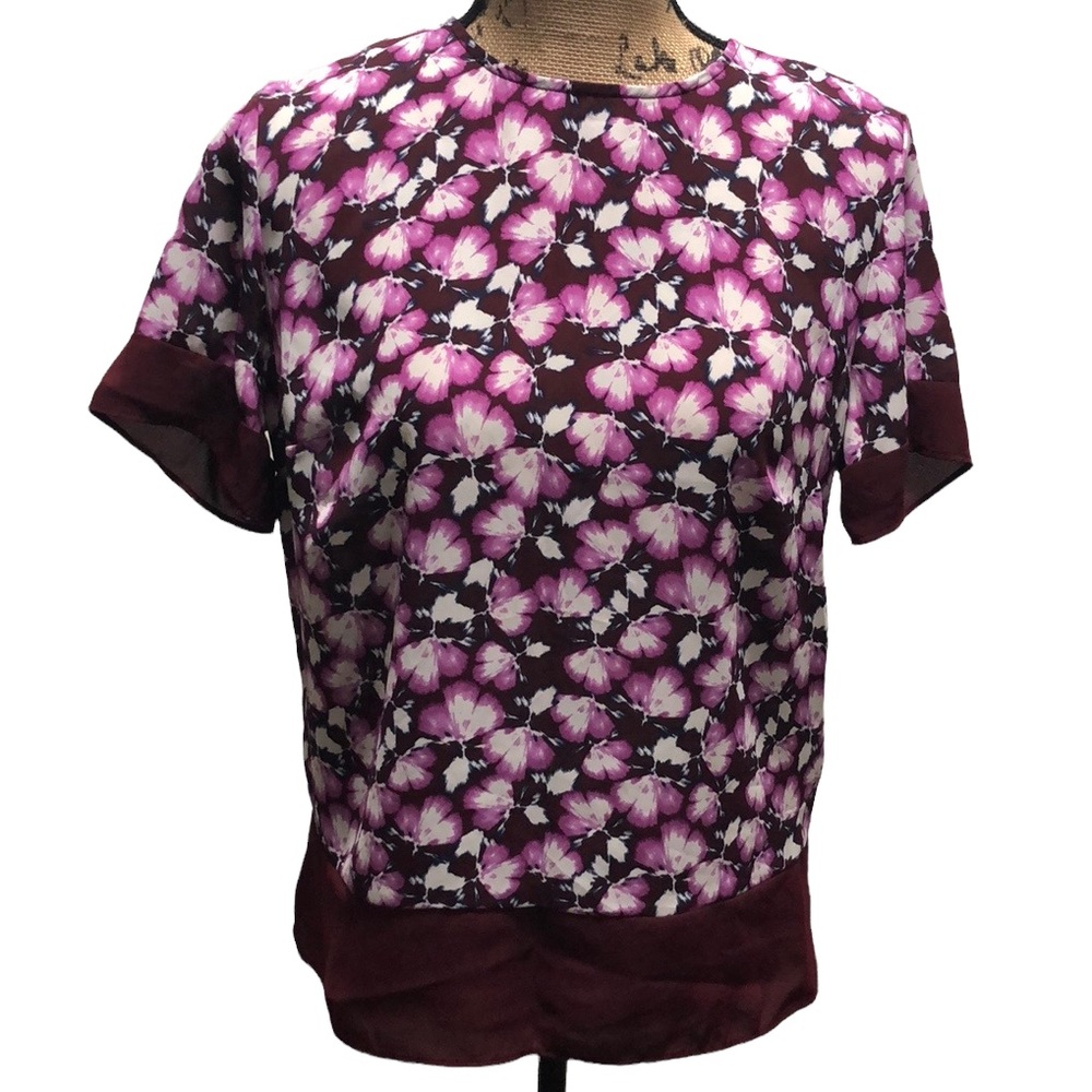 {Banana Republic Factory} Purple Floral Mixed Media Blouse